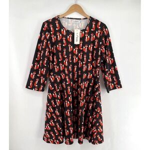 LA Soul Women XL Dress Fox Print Fit Flare Skater Art Whimsical Quirky Animal